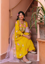 Freya Panelled Kurta Set - Mustard Yellow