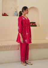 Zia Gathered Short Kurta Set - Red