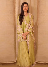 Manat lamba in our NELLI SHARARA SET - PISTA GREEN