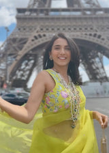Masoom Minawala in our Ichika Saree Blouse Set - Lime Yellow