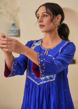 Jehan Gathered Kurta Set - Royal Blue