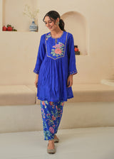 Jehan Gathered Kurta Set - Royal Blue