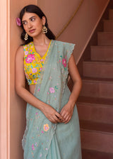 Avril Saree Blouse Set - Sage Green