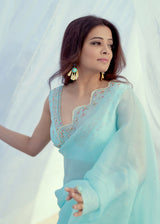 Priyamani in our Nargis Saree Feeha Blouse - Aqua Blue