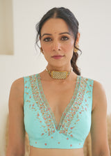 Priyamani in our Nargis Saree Feeha Blouse - Aqua Blue