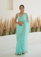 Priyamani in our Nargis Saree Feeha Blouse - Aqua Blue