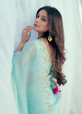 Priyamani in our Nargis Saree Feeha Blouse - Aqua Blue