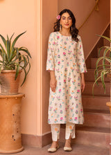 Nova Kurta Set with Soft Silk Dupatta - Cream