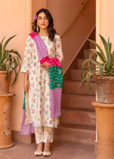 Nova Kurta Set with Soft Silk Dupatta - Cream