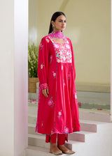 FREYA PANELLED KURTA SET-VERMILION RED