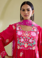 FREYA PANELLED KURTA SET-VERMILION RED