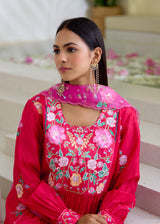 FREYA PANELLED KURTA SET-VERMILION RED