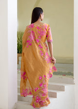 NELLI SAREE BLOUSE SET-TANGERINE ORANGE