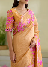 NELLI SAREE BLOUSE SET-TANGERINE ORANGE