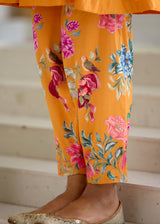 JEHAN GATHERED KURTA SET-TANGERINE ORANGE