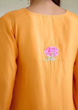 JEHAN GATHERED KURTA SET-TANGERINE ORANGE