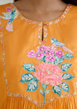 JEHAN GATHERED KURTA SET-TANGERINE ORANGE