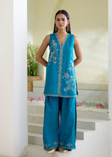 SORIN SLEEVELESS KURTA SET-PEACOCK BLUE