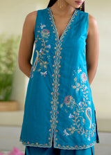 SORIN SLEEVELESS KURTA SET-PEACOCK BLUE