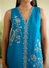 SORIN SLEEVELESS KURTA SET-PEACOCK BLUE