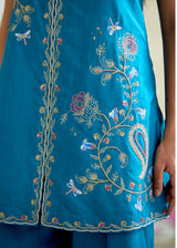 SORIN SLEEVELESS KURTA SET-PEACOCK BLUE