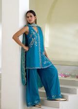 SORIN SLEEVELESS KURTA SET-PEACOCK BLUE