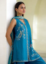SORIN SLEEVELESS KURTA SET-PEACOCK BLUE