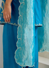 SORIN SLEEVELESS KURTA SET-PEACOCK BLUE