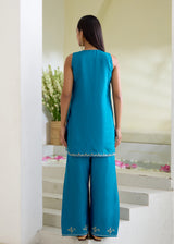 SORIN SLEEVELESS KURTA SET-PEACOCK BLUE
