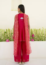 SORIN PEPLUM KURTA SET-VERMILION RED - WITH NORA DUPATTA