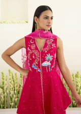 SORIN PEPLUM KURTA SET-VERMILION RED- WITH NEDA DUPATTA