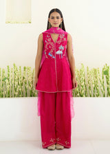 SORIN PEPLUM KURTA SET-VERMILION RED- WITH NEDA DUPATTA