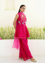 SORIN PEPLUM KURTA SET-VERMILION RED- WITH NEDA DUPATTA