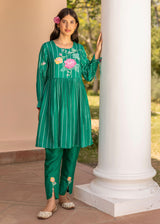Zia Gathered Short Kurta Set - Emerald Green