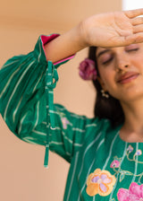 Zia Gathered Short Kurta Set - Emerald Green