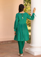 Zia Gathered Short Kurta Set - Emerald Green