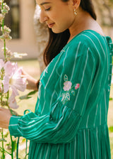 Zia Gathered Short Kurta Set - Emerald Green