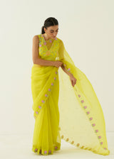 Ichika Saree Blouse Set - Lime Yellow