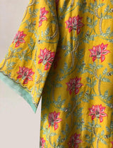 Leaf Kurta Zari Dupatta Set - Mustard Yellow