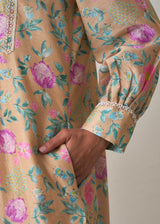 Sia Pleated Kurta Set - Tan Brown