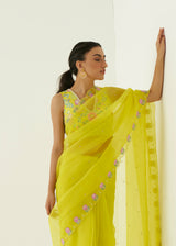 Ichika Saree Blouse Set - Lime Yellow
