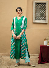 Gathered Kurta Set - Emerald Green