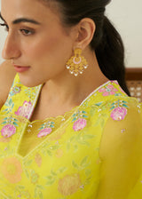 Ichika Saree Blouse Set - Lime Yellow