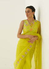 Ichika Saree Blouse Set - Lime Yellow