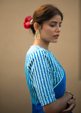 Circle Bootah Saree Blouse Set - Cobalt Blue