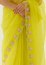 Ichika Saree Blouse Set - Lime Yellow