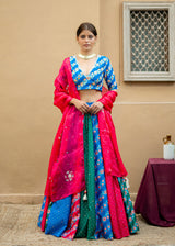 Tircha Panelled Lehenga Set - Multicolour