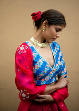 Tircha Panelled Lehenga Set - Multicolour