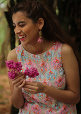 Ogee Kurta Sharara Set - Blue Pink