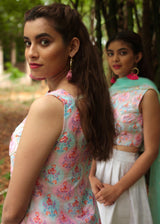 Ogee Kurta Sharara Set - Blue Pink